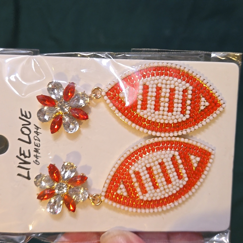Live Love GameDay Red & White Football Earrings